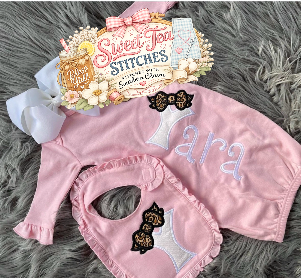 Leopard Bow Baby Gown Set